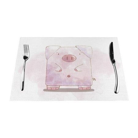 

YFYANG Washable Heat-Resistant Placemats 70% PVC/30% Polyester Cute Pink Cartoon Pig Kitchen Table Mat 12 x 18 4 Piece