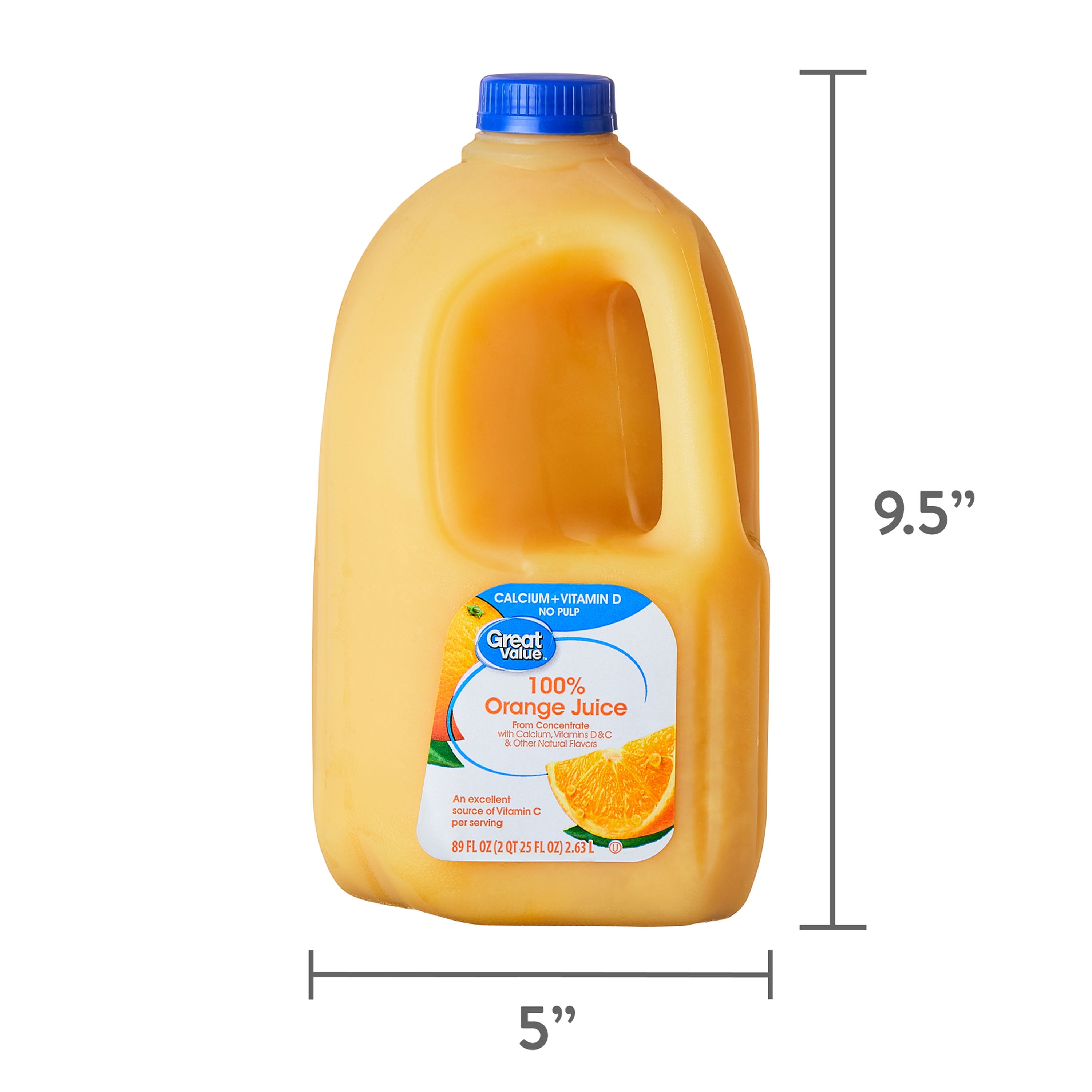Great Value 100% Orange Juice from Concentrate, No Pulp, Calcium, and Vitamin D, 89 fl oz