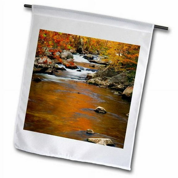 3dRose, USA, Tennessee. Creek with bright fall colors. Smoky Mountains., 12 x 18 inch Garden Flag