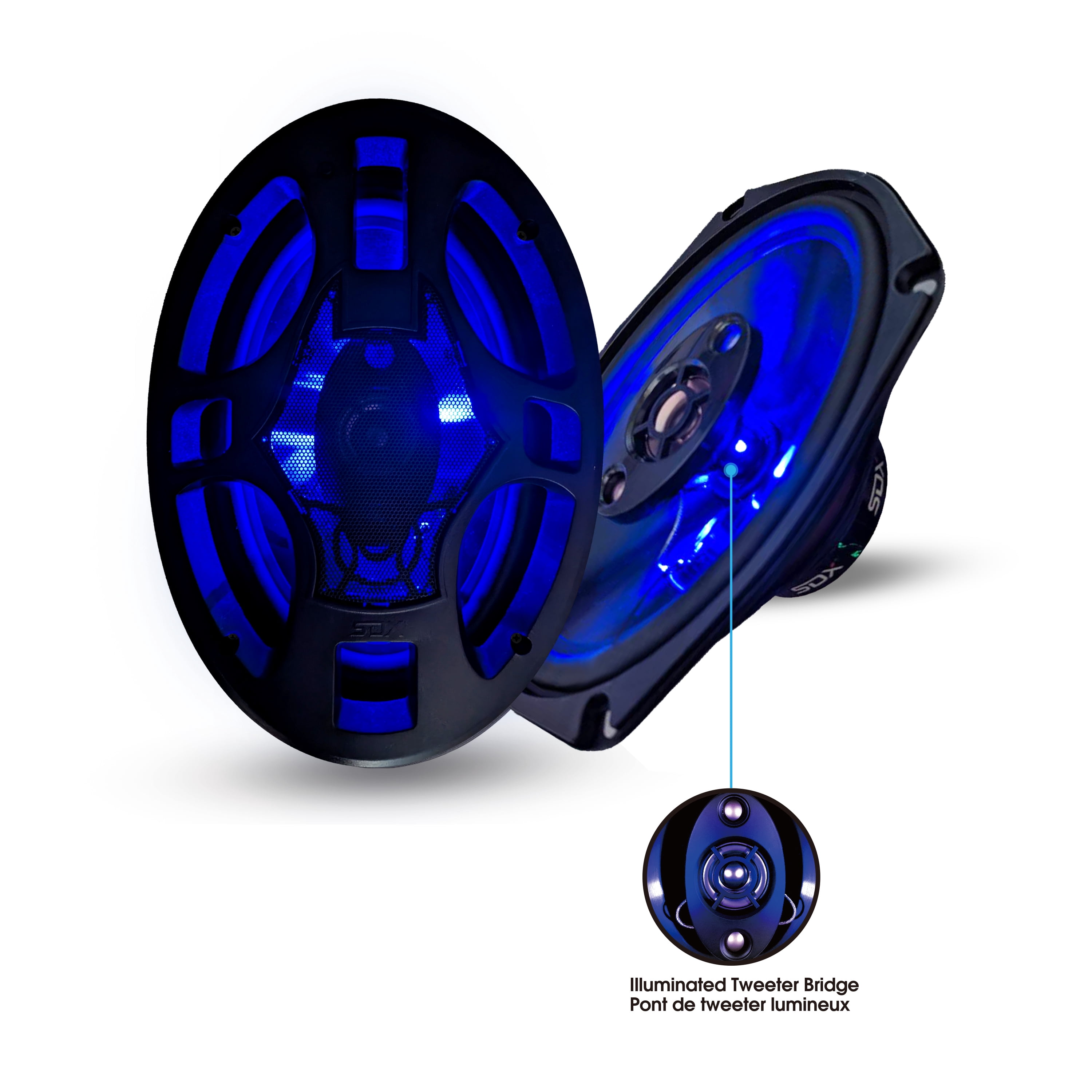 SDX Audio Systems CS21609 6x9 Inch Car Audio Door LED Speakers with switch on/off button- 350 Watts Max, 3 Way, Full Range, Coaxial, Sold in Pairs, Hook Up To Stereo and Amplifier, Tweeters