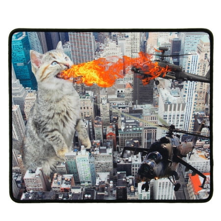 Funny Large Cat Gaming Mouse Pad with Giant Mutated Fire Breathing Cat Destroying City (12.6 x 10.6 inches) by ENHANCE - Novelty Extended Mouse Mat with Anti-Fray Stitching , Non-Slip Rubber