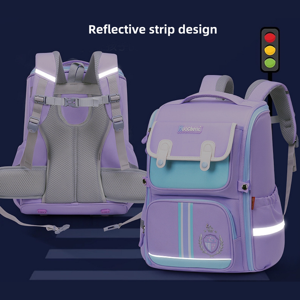 Tyethy School Backpack for Girls, Large Lightweight Kids School Bag Waterproof Wide-open Bookbag for Children, Purple