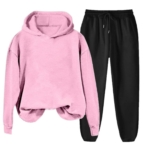 FAIWAD Womens 2 Piece Sets Casual Hoodie and Sweatpants Outfits Solid Color Sweatsuits Jogger Set Tracksuits