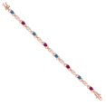 thumbnail image 3 of Gem Stone King 18K Rose Gold Plated Silver Persian Blue Moissanite and Red Created Ruby and Lab Grown Diamond Bracelet for Women | 3.81 Cttw | Gemstone Birthstone | Oval 6X4MM | Length 7.25 inches, 3 of 6