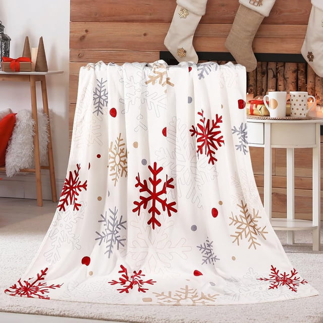 Boovnll Christmas Blanket, Snowflake Christmas Blanket Print Soft Warm Nap Blanket Suitable for Sofa Bed Camping Festival, Christmas Throw Blanket, Christmas Decorations