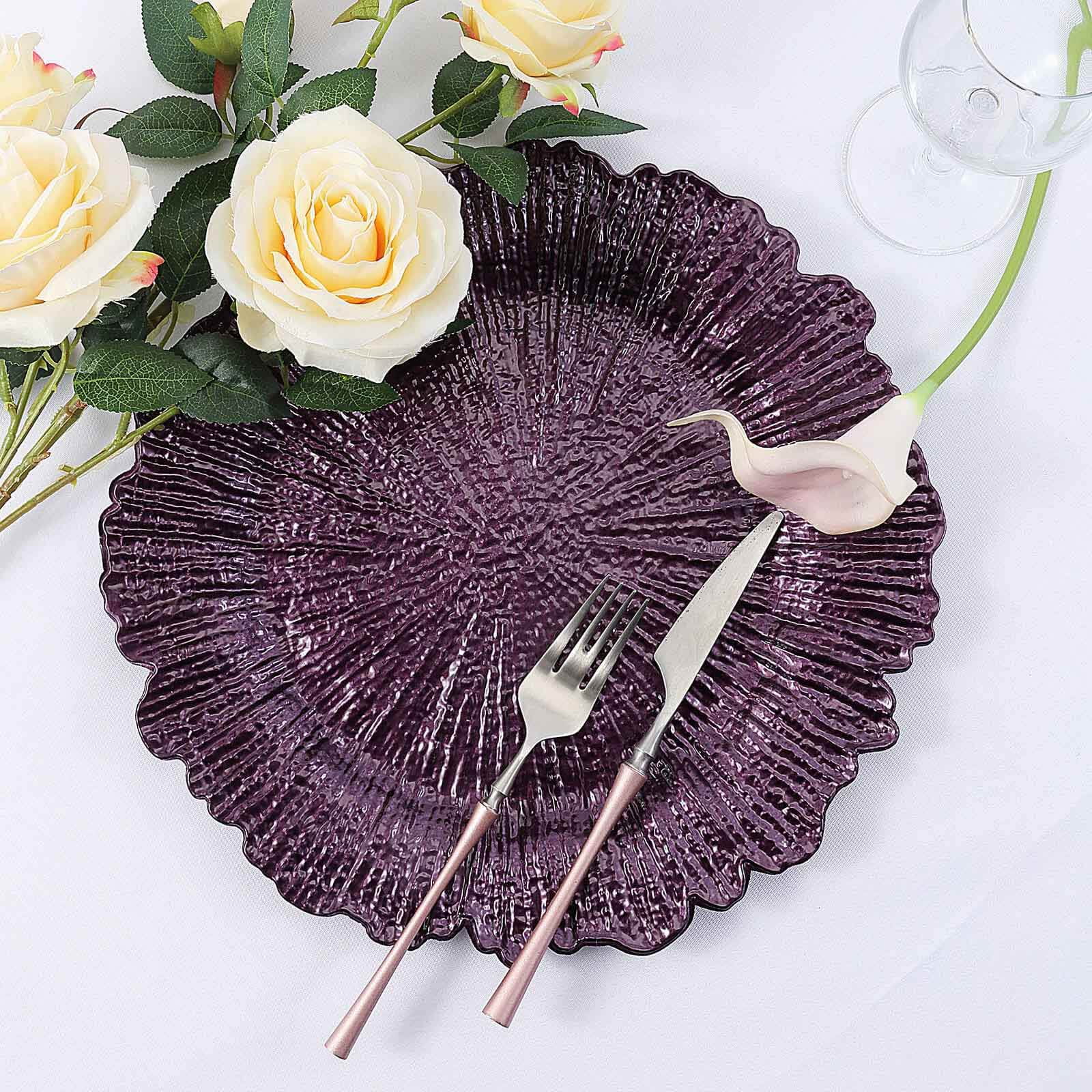 BalsaCircle 6 pcs 13-Inch Burgundy Round Textured Acrylic Charger Plate Dinner Wedding Reception Party Decorations Home