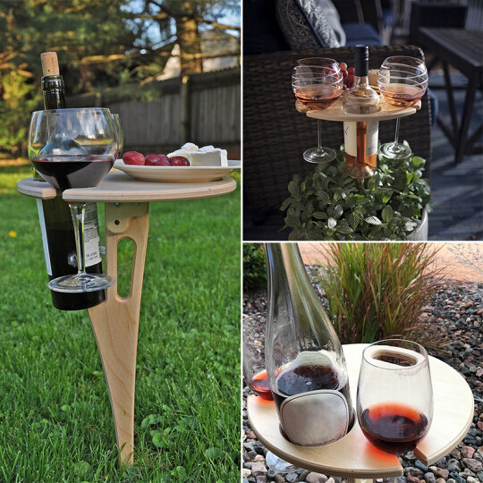 (Beige) Outdoor Wine Table Portable Picnic Table Wine Glass Holder Folding Table - image 5 of 11