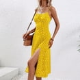 thumbnail image 5 of TUGOXIE Casual Women's Sundresses Slit Yellow Boho Midi Polka Dot Beach Dress XL, 5 of 6