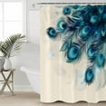 thumbnail image 5 of Retro Green Shower Curtain, 60" x 72", Blue Peacock Feathers Abstract Art Waterproof Bathroom Curtain Washable Shower Curtain Set with 12 Hooks, 5 of 6