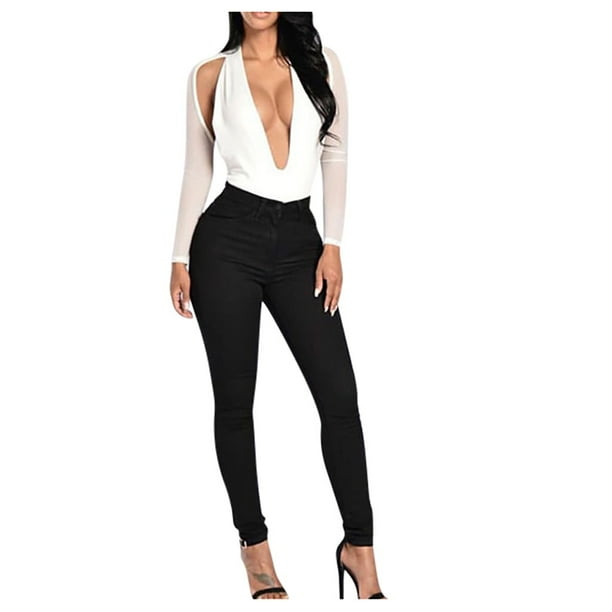 Pantalones pitillo de denim elástico de cintura alta para mujer - Ajuste ceñido, sexy, ropa informal para fiestas