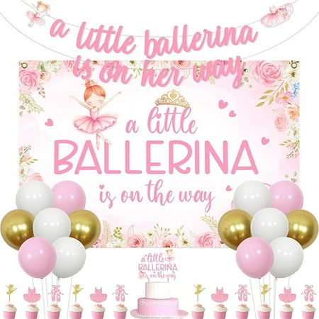 Ballerina Baby Shower Decorations a Little Ballerina Is On Her Way Banner Baby Shower Backdrop Cupcake Cake Toppers for Ballet Dancer Theme Party