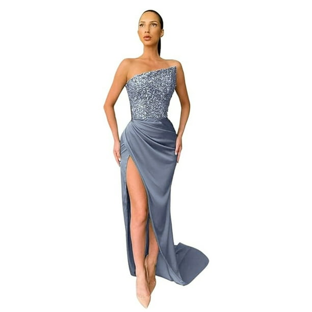 Vestido de noche largo elegante sin mangas con lentejuelas verdes y hada