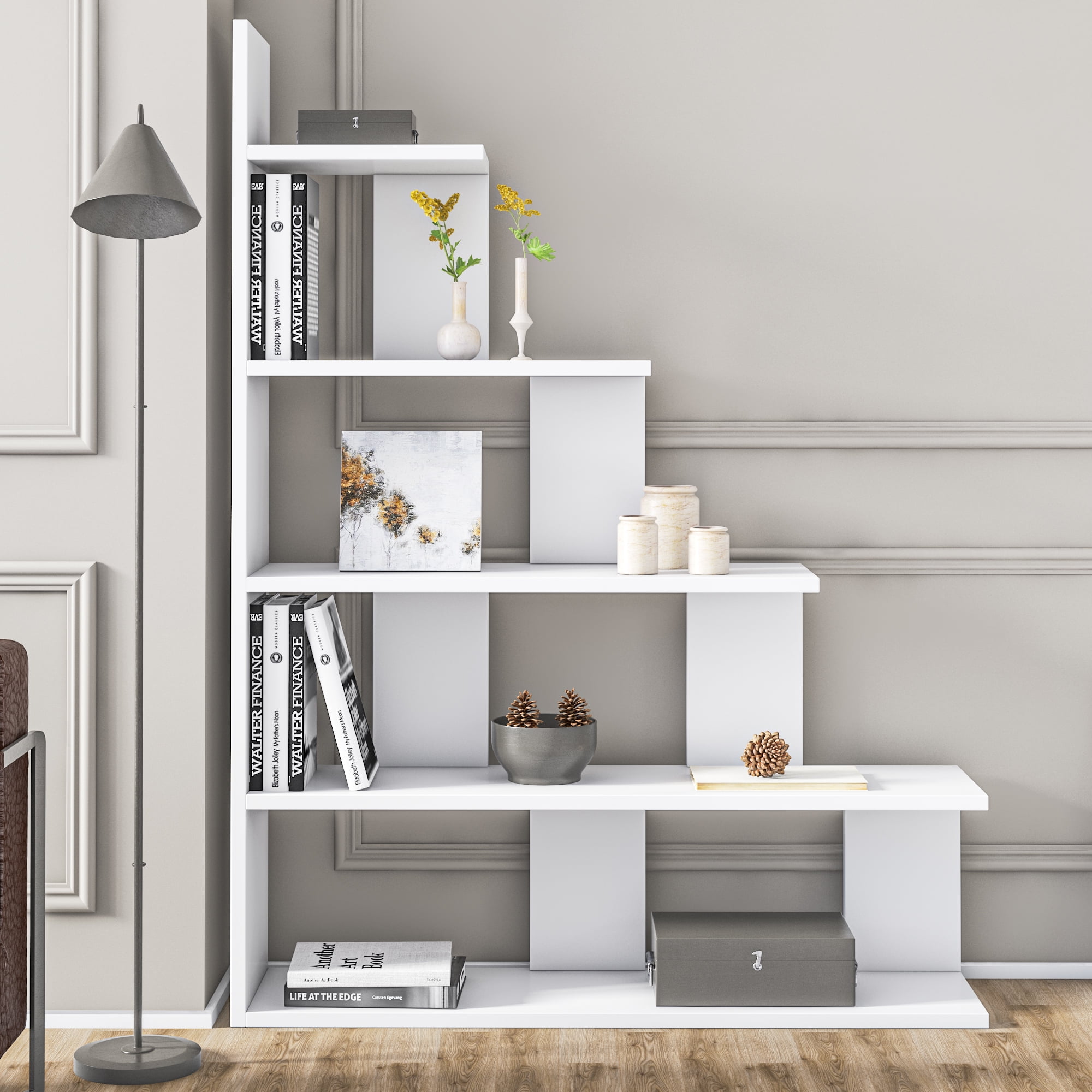 Echo Corner Bookcase with 5-Shelves, White