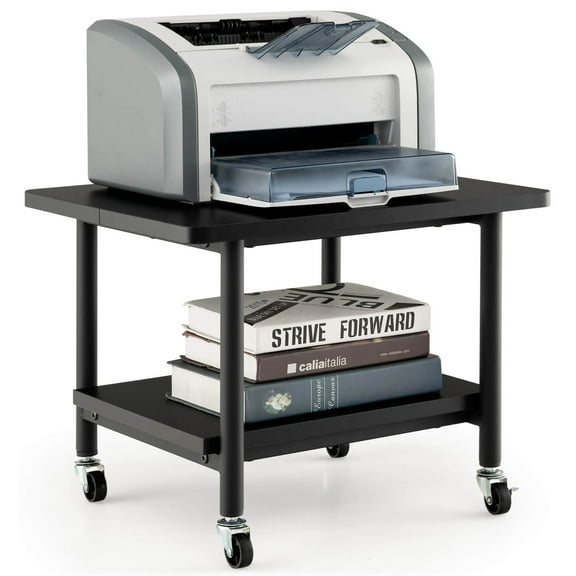 FGYRYK 2-Tier Rolling Under Desk Printer Cart Machine Stand Storage Rack Black