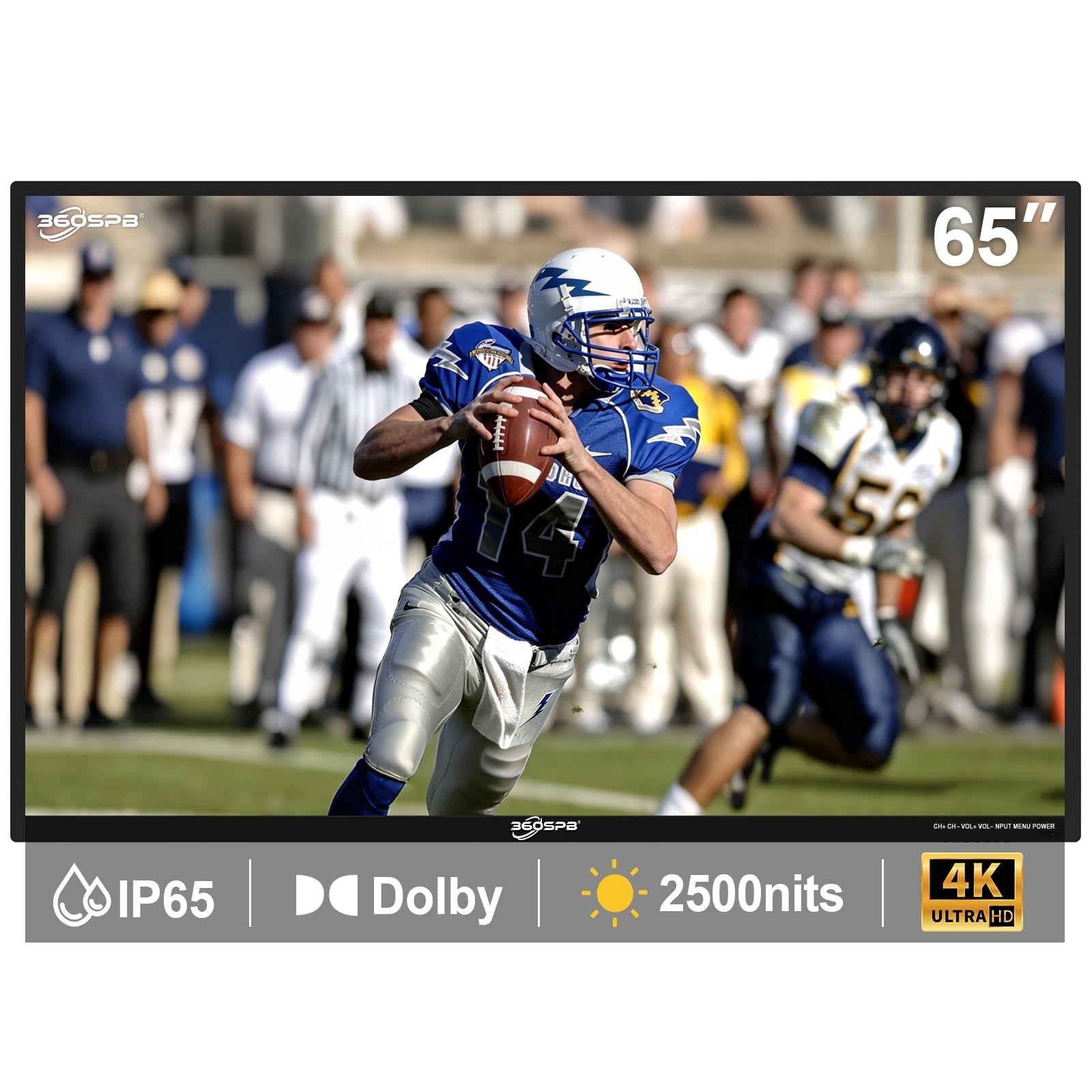Pyimgus 65“ Outdoor TV, 4K Outside TV, 2500nits Ultra-High Outdoor Television, IP65 Waterproof TV, Weatherproof TVs with Voice Assistant Remote, Compatible with Dolby for Patios