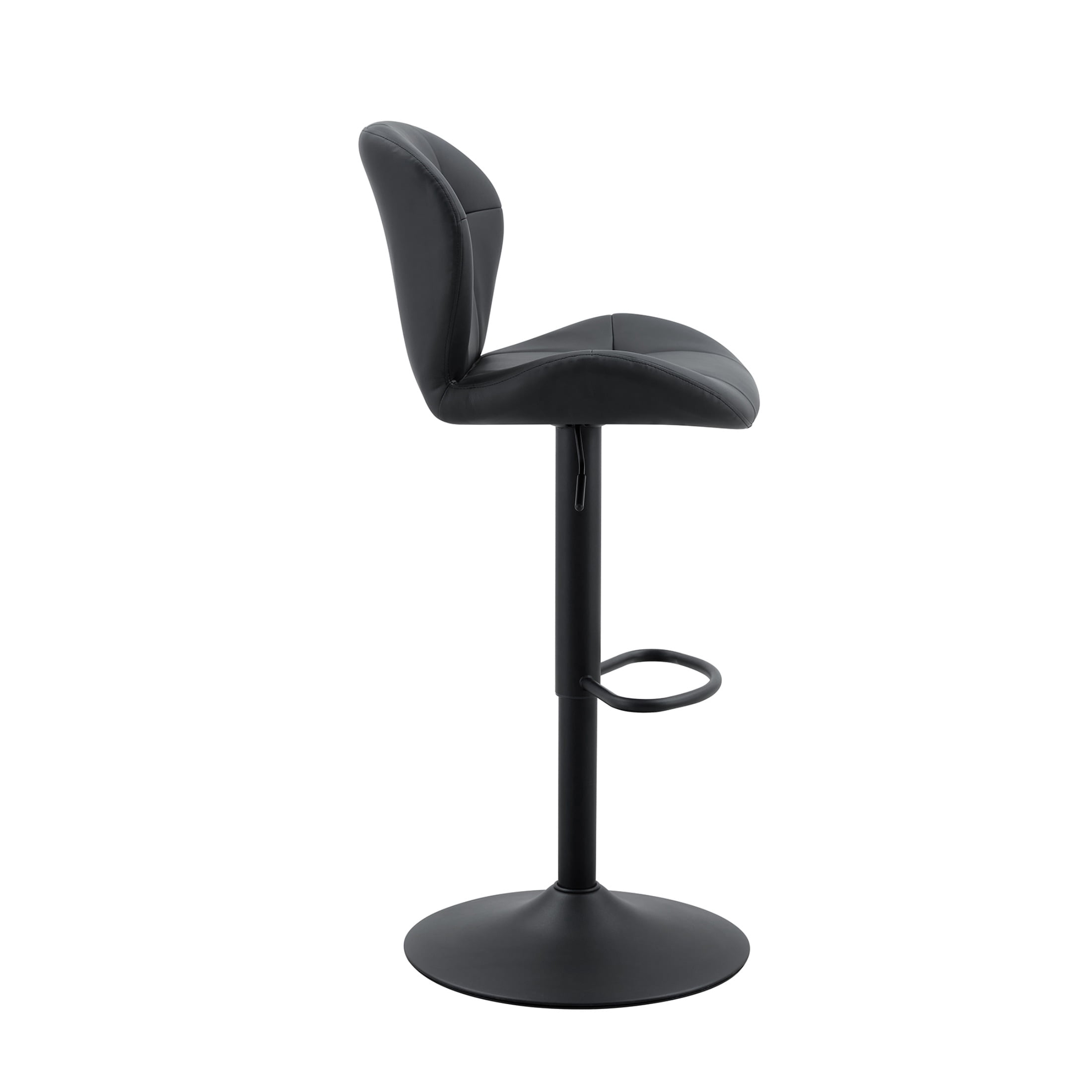 Bar Stools Set of 2, PU Leather Upholstered Adjustable Swivel Barstools, Adjustable Height Bar Chairs with Metal Base & Footrest for Kitchen Island, Pub, Bar - Black