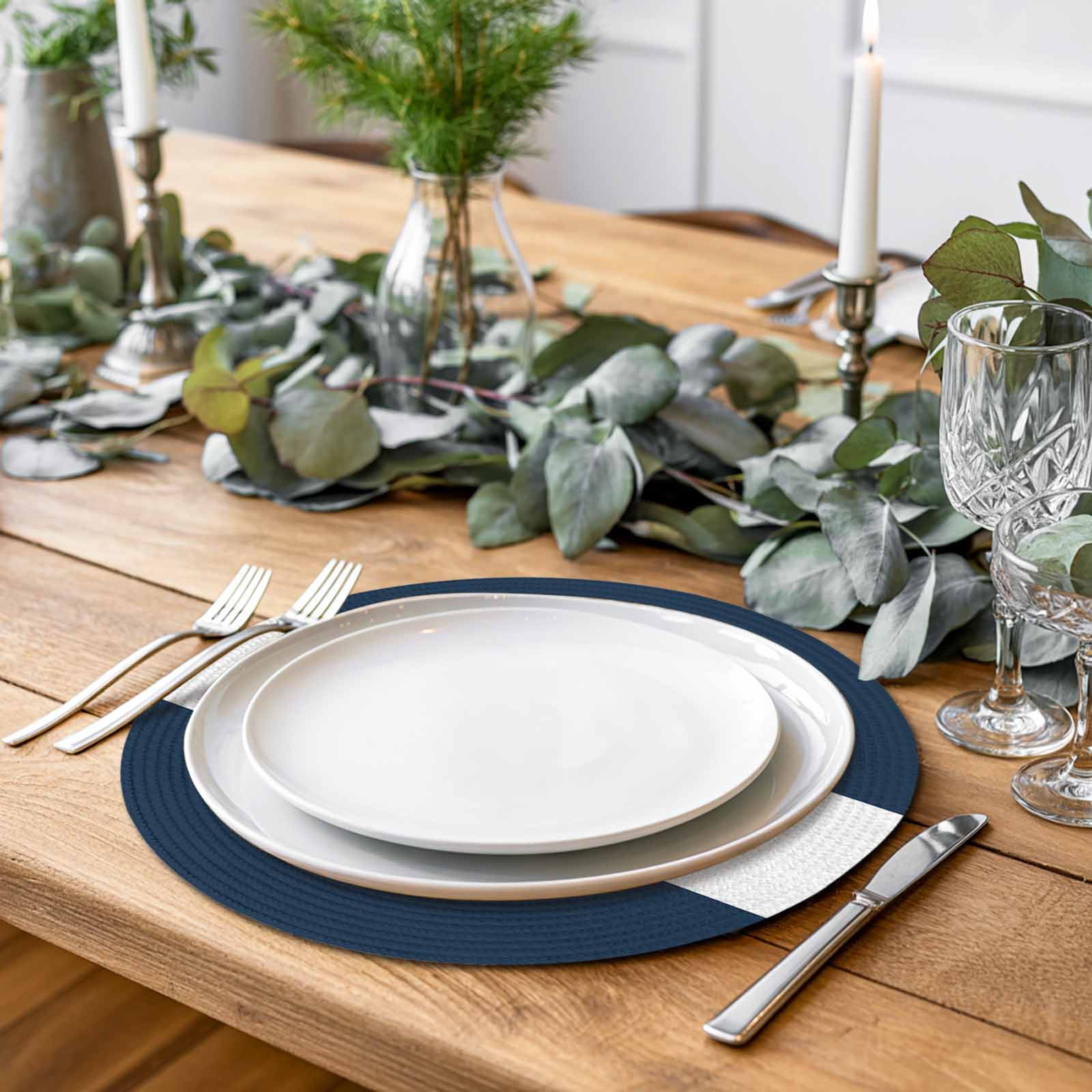 Round Placemats Nautical Anchor 15 inch Set of 4 Table Mats for Dining Table Dark Blue White Heat Resistant Non-Slip Kitchen & Home Decorative Place Mat Set