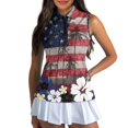 thumbnail image 3 of HUIACONG American Floral Pattern Sleeveless Golf Shirts, Breathable Workout Tank Tops for Running Sport, Fashion Comfortable Women Golf Sleeveless Half Zip Top, 3 of 7