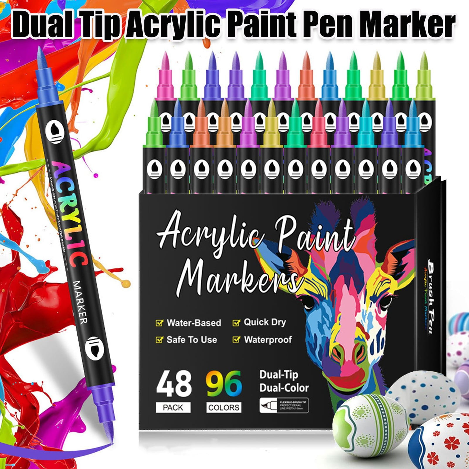 Piwvid 48/96 Pack Fine Tip Acrylic Paint Pens 20ml, Professional Pigmented Markers, Precision DIY Art Tool for Rock, Ceramic, Wood, Canvas & Plastic Crafting