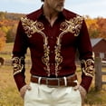 thumbnail image 2 of IWRICH Men's Western Cowboy Shirts Long Sleeve Printed Shirt Slim Fit Casual Button down Shirts 01-Wine M, 2 of 4