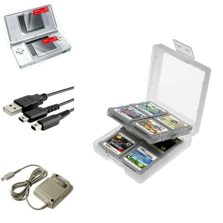 Insten White 16in1 Card Case+USB+Grey AC Charger+2-LCD Protector For Nintendo DS Lite