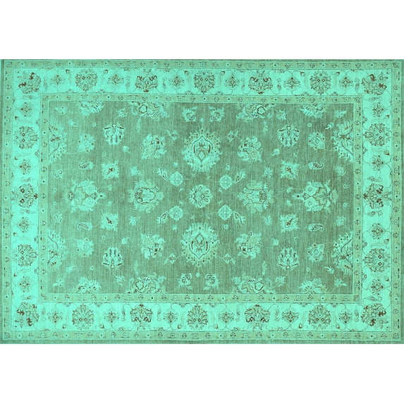 Ahgly Company Machine Washable Indoor Rectangle Persian Turquoise Blue Traditional Area Rugs, 8' x 12'