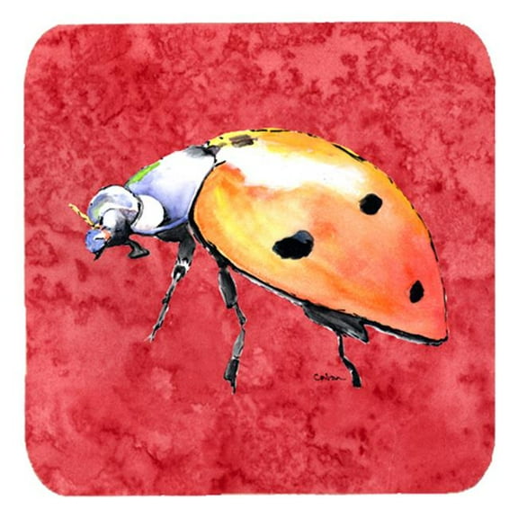 Lady Bug On Red Foam Coasters, Set Of 4