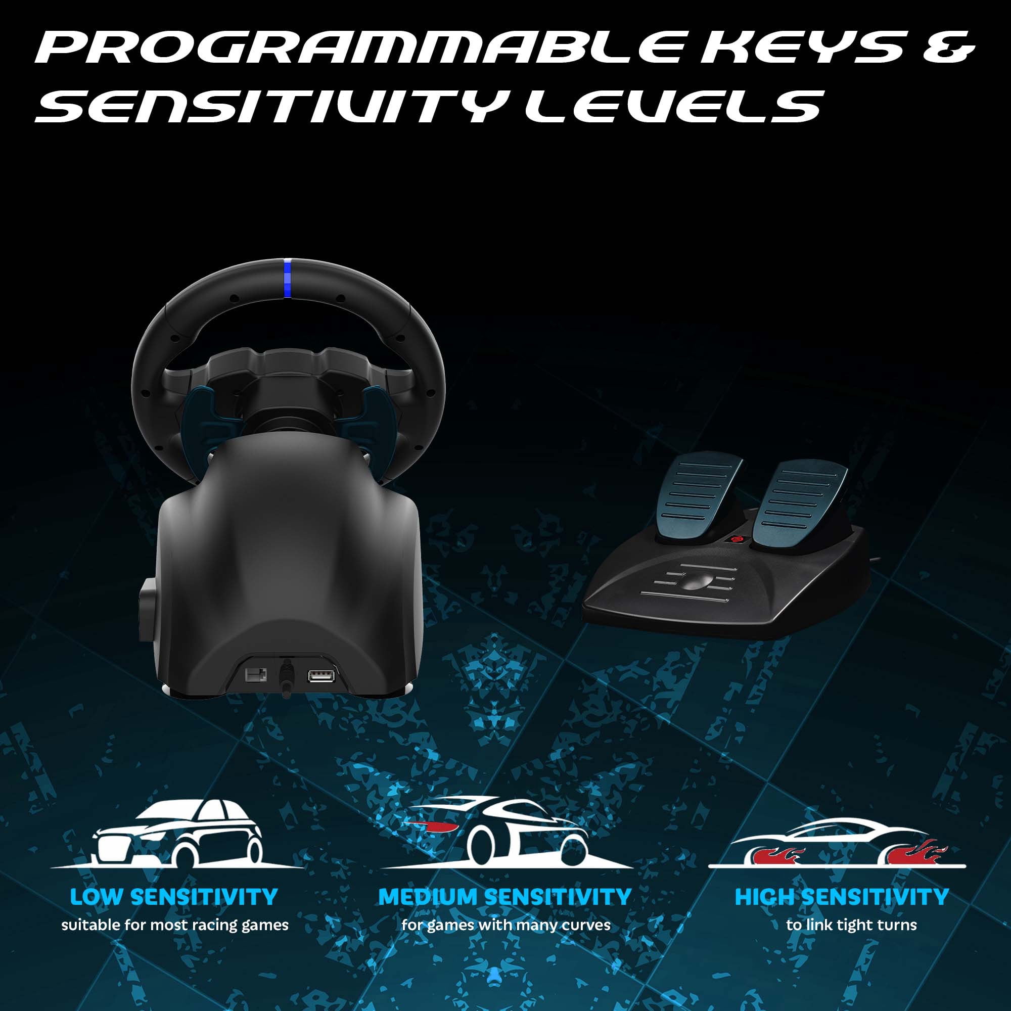 Subsonic - Superdrive 220 RS-5 Steering Wheel - PS5 Racing Wheel with Dual Joysticks, 180° Rotation, Pedals and Paddles. Compatible with PS5 and PC - Black
