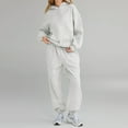 thumbnail image 4 of Nokdvo 2 Piece Womens Outfit Plus Size Long Sleeve Casual Hoodie Sweatsuit Ribbed Sweatsuit Tracksuit with Pockets,Light Gray 2XL, 4 of 5