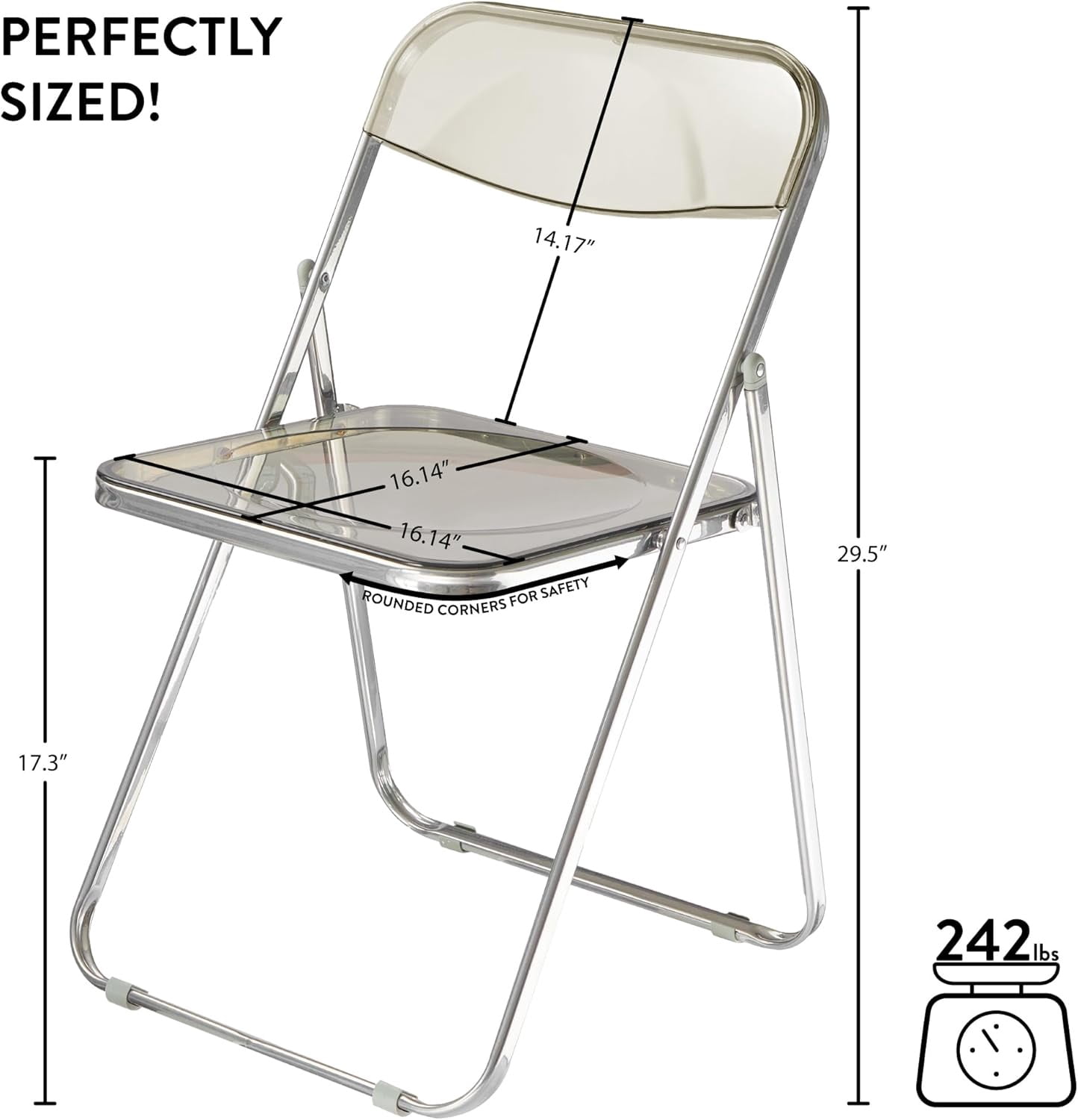 Urban Shop Transparent Acrylic Modern Folding Chair with Chrome Frame, Black