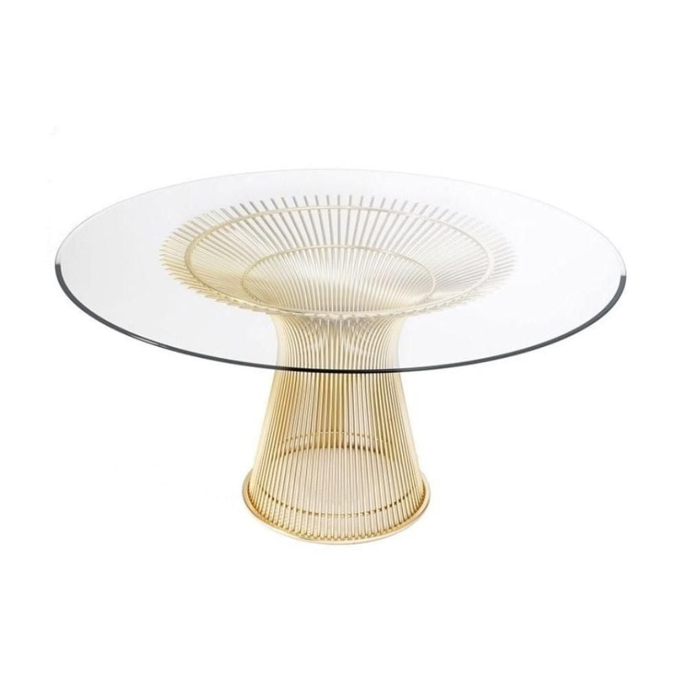 Table de salle à manger Worsham de 39 po avec base dorée et plateau en verre trempé – dotée d'un design élégant inspiré du plateau pour un espace salle à manger sophistiqué et contemporain