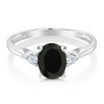 thumbnail image 2 of Gem Stone King 10K White Gold Black Onyx and White Created Sapphire 3 Stone Engagement Ring for Women (1.35 Cttw, Gemstone Birthstone, Available in Size 5, 6, 7, 8, 9), 2 of 6