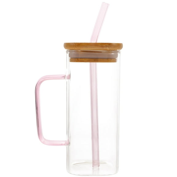 HOMEMAXS Pink Glass Water Bottle with Straw Design for Storage Portable and Easy to Clean 350ml