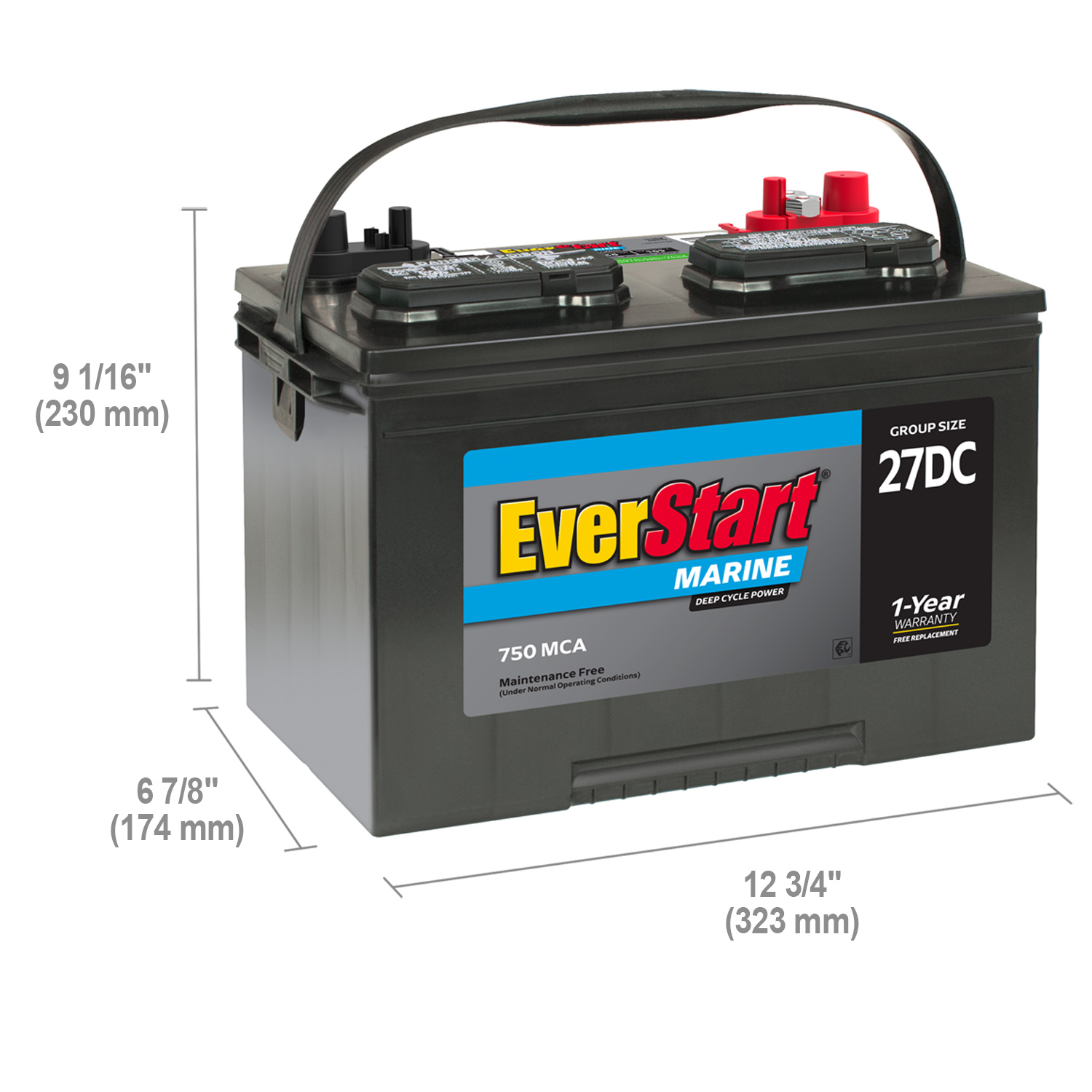 EverStart Lead Acid Marine & RV Deep Cycle Battery, Group Size 27DC 12 Volt, 750 MCA - image 2 of 7