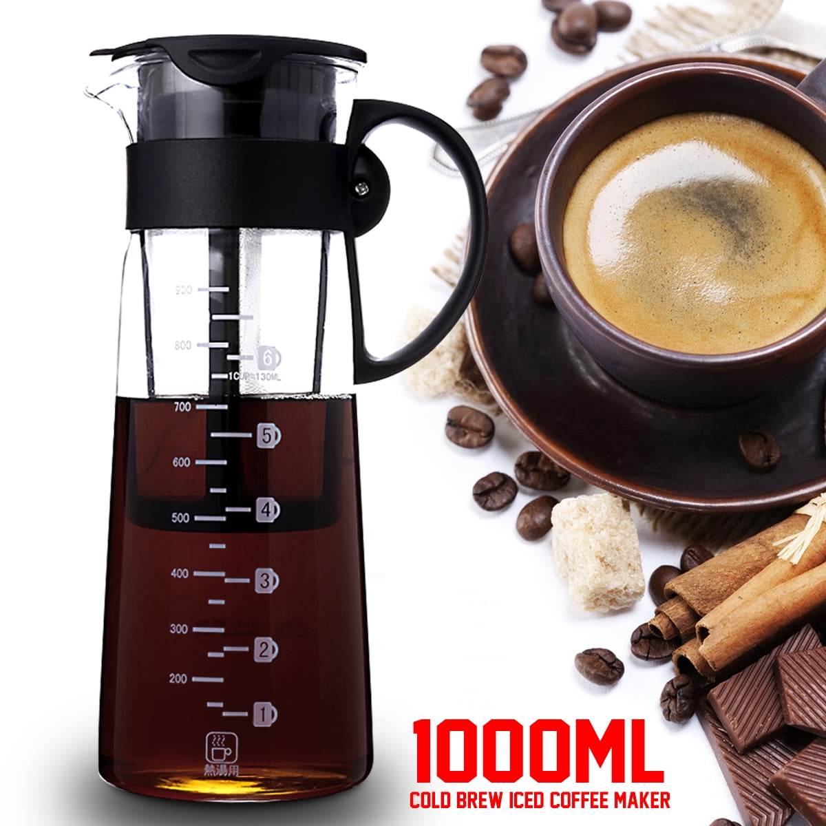 1000ML Cold Brew Iced Coffee Maker Airtight Seal Tea Detachable Pot