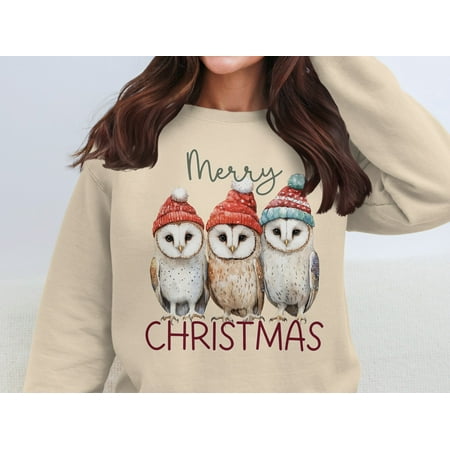 

Cozy Christmas Owls Merry Christmas Sweatshirts (2XL Sand)