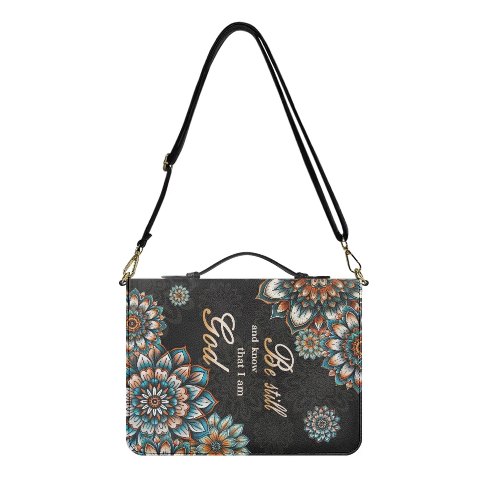 Kuiaobaty Boho Mandala Print Bible Cover for Women Men Zippered Carrying Book Case with Leather Bookmark Multi-Pockets Church Bag Bible Protector for Christian Daily, Black