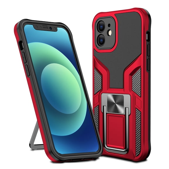 Xpm Case for Apple iPhone 12 (6.1") Hybrid Protective with Ring Holder and Bult in Magnetic Kickstand Heavy Duty Hard PC   TPU Cover for iPhone 12 - Red