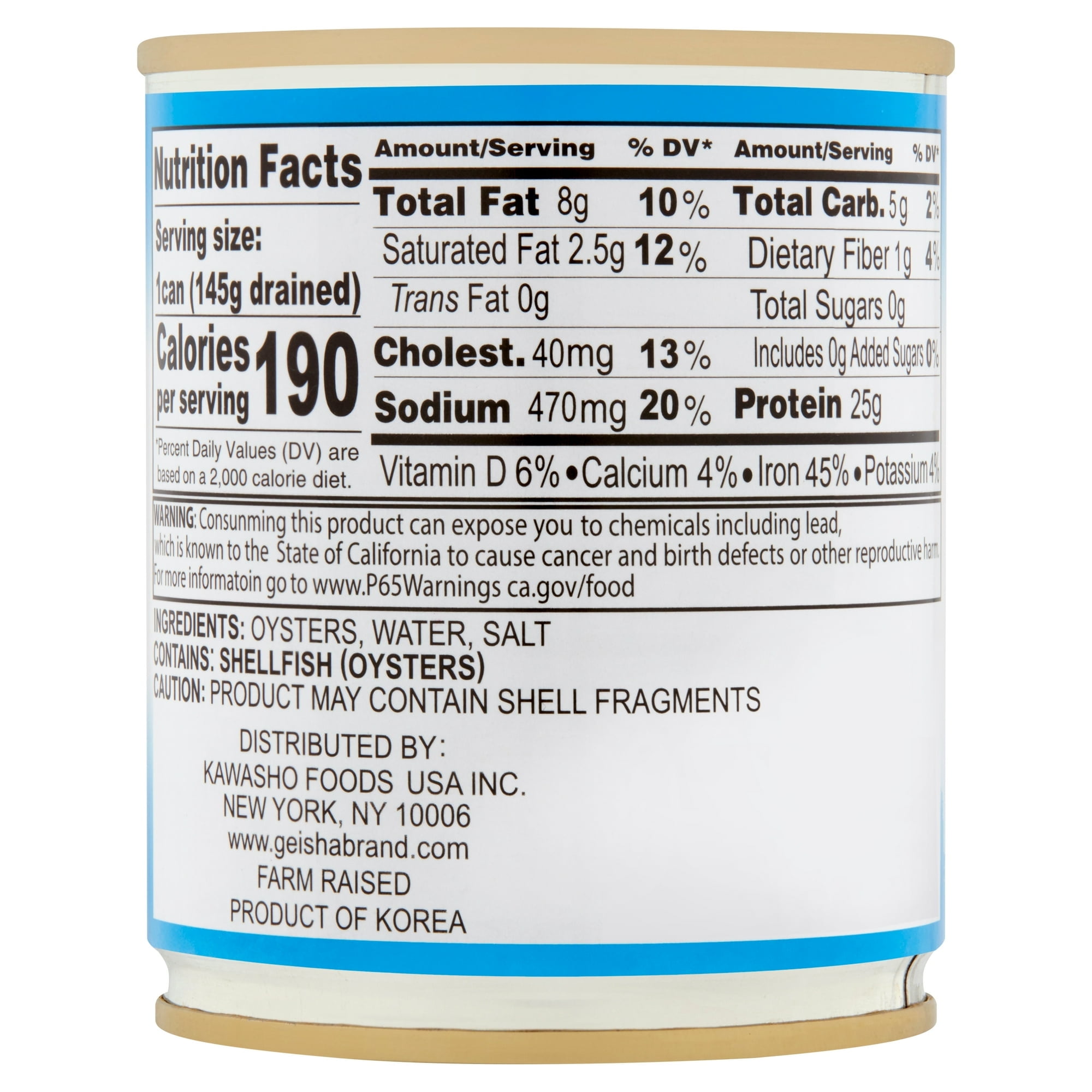 (3 pack) Geisha Whole Oysters in Water, 8 Oz (226g), Ready to Eat in a Can
