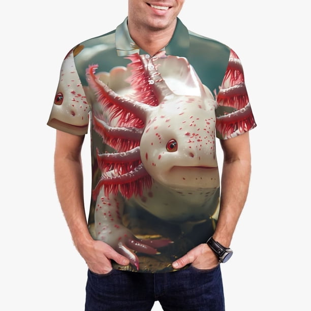 Fotbe Colorful Axolotl Underwater Camiseta Polo de Golf para Hombre con Estampado – Camisa Deportiva Transpirable con Cuello Abotonado-Large