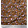 thumbnail image 1 of Soimoi Japan Crepe Satin Fabric Leaves & Periwinkle Floral Print Fabric by The Yard 42 Inch Wide, 1 of 3