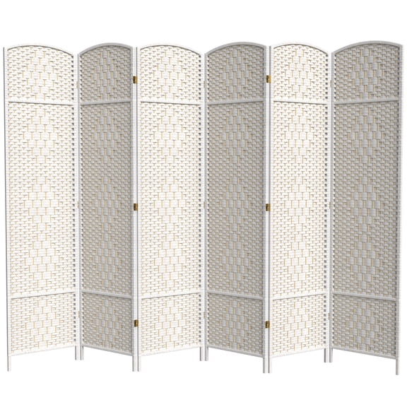 7 ft. Tall Faux Rattan Fiber Diamond Weave Privacy Screen Room Divider - White - 6 Panels