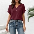 thumbnail image 4 of cocolona Summer Womens Button Down Tops V Neck Short Sleeve Loose Shirts Dressy Casual Solid Color Blouses, 4 of 7