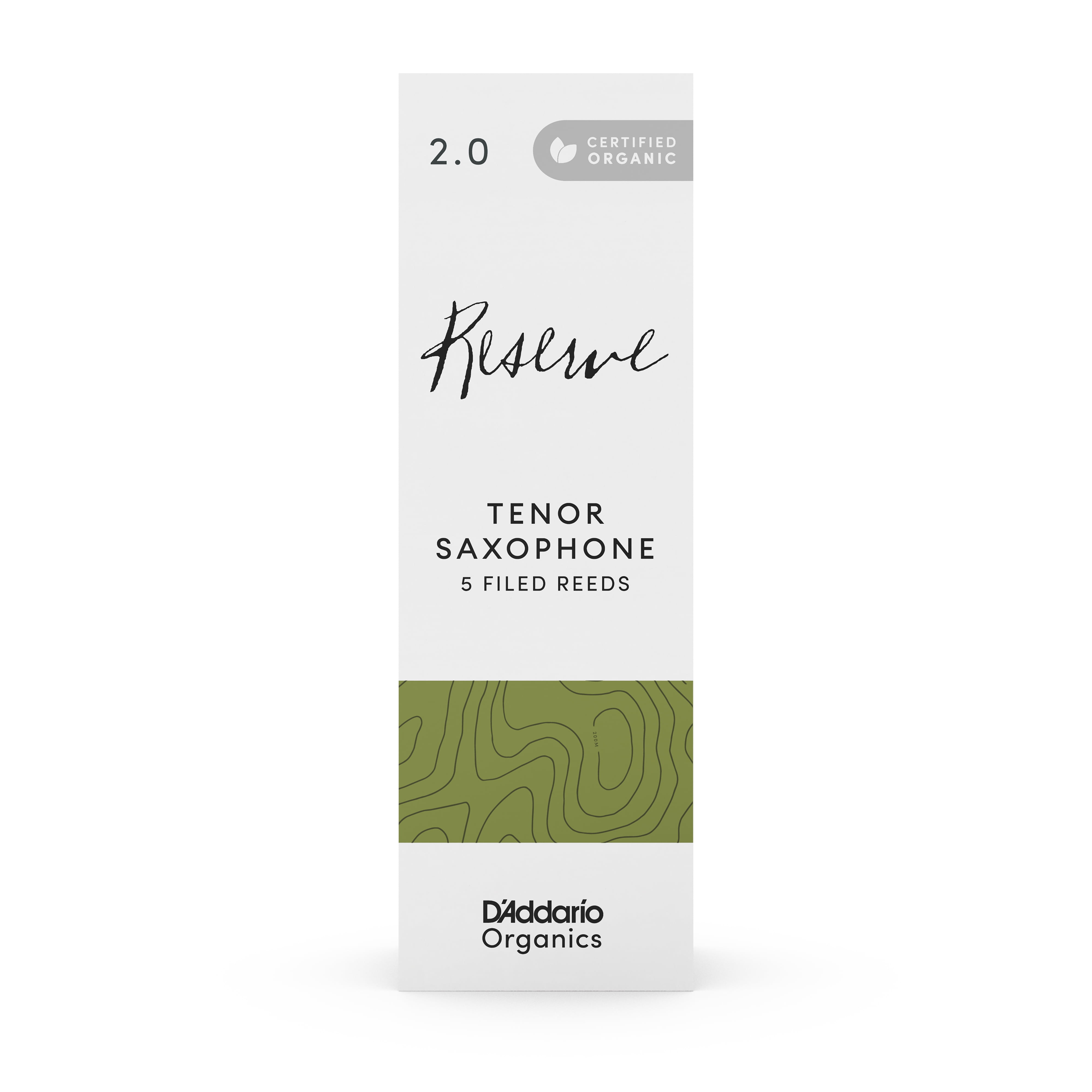 D'Addario Organic Reserve Tenor Saxophone Reeds, Strength 2.0, 5-Pack