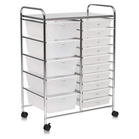 15-Drawer Rolling Storage Cart, Organizer Trolley for Office, School & Crafts - Heavy Duty Metal Frame, Colorful Drawers, Lockable Wheels