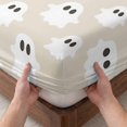 thumbnail image 3 of Full Size Fitted Sheet Set - Halloween 3 Piece Bedding Sets 16" Deep Pocket Fitted Sheet with 2 Pillowcases, Brown White Spooky Green Eyes Ghost Floating Brushed Microfiber Hotel Luxury Bed Sheets, 3 of 9