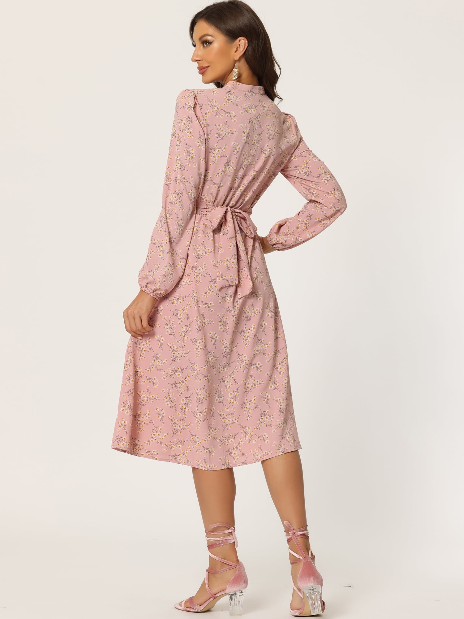 DARING DIVA Button Up Split Long Sleeve Floral Flowy Party Maxi Dress S Pink