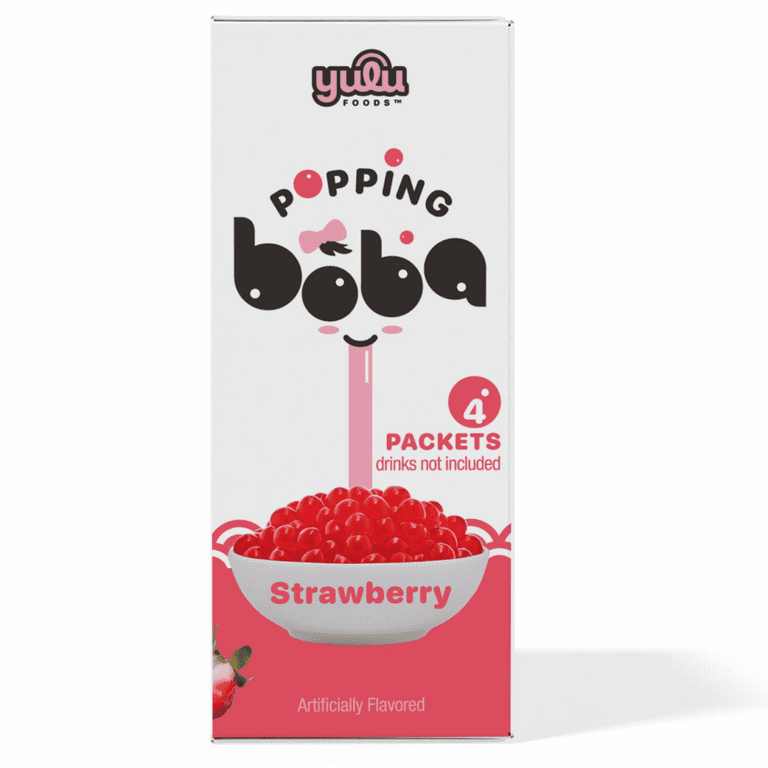 Yulu Popping Boba Pearls - Strawberry 4 Pack - Net Wt 7.1 oz. (200g)