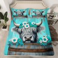 thumbnail image 2 of Homewish Kawaii Farmhouse Cow Queen Sheet Sets, Cyan Western Flower Flat Sheet, Countryside Animal Queen Fitted Sheet, Breathable Home Decor, 4-Piece, 2 of 7