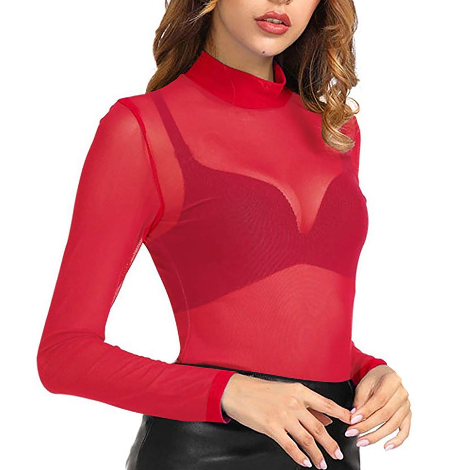 red sheer blouse